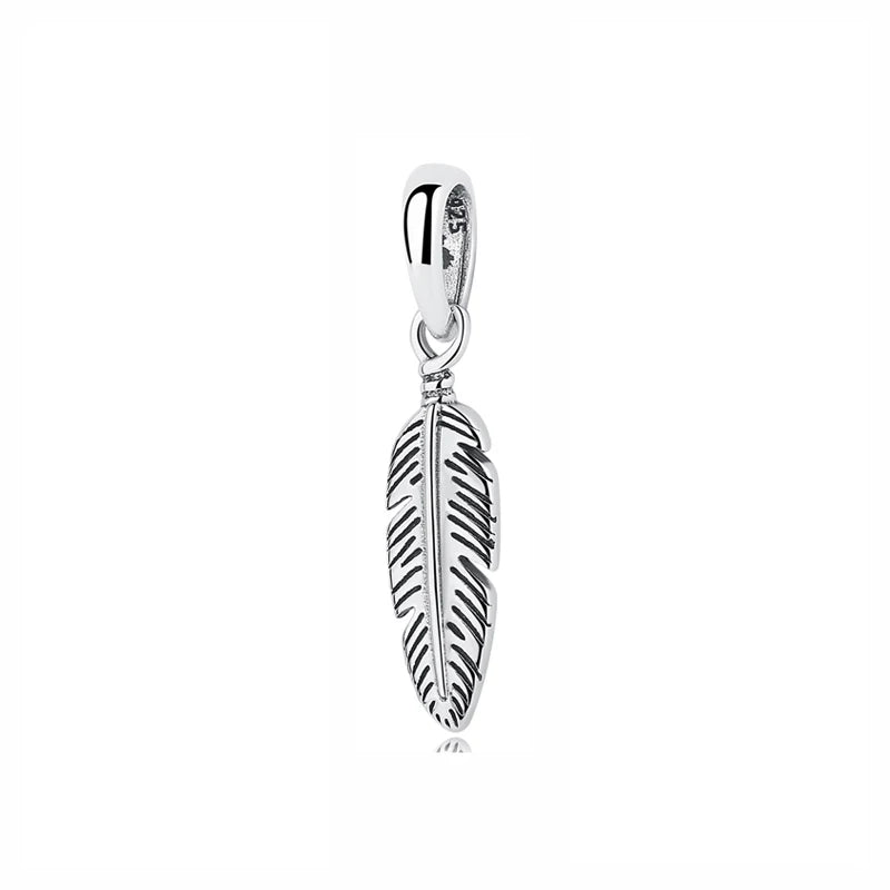 Original 100% 925 Sterling Silver Bead Charm Lucky Faith Feather Pendant Charms Fit Bracelet Necklace Women Diy Jewelry